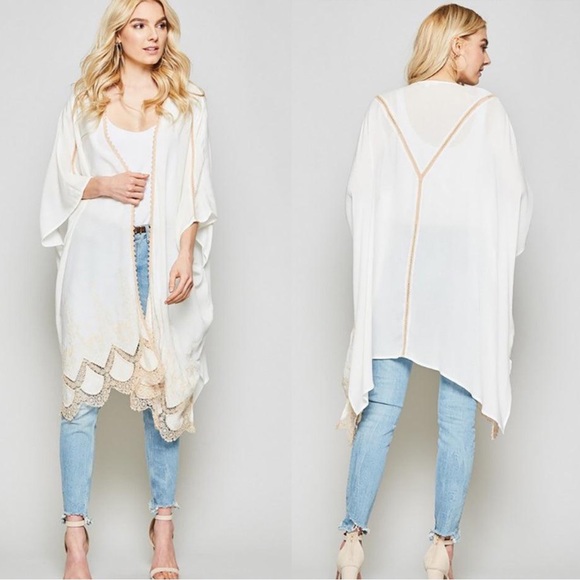 036 Boho lace Embroidered oversized kimono cardigan - Picture 2 of 3